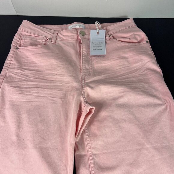Risen Jeans Women's 32x31* High Rise Wide Leg Pink Stretch Raw Hem Denim Tag 30 - Picture 2 of 16